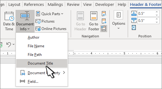 microsoft word file location footer